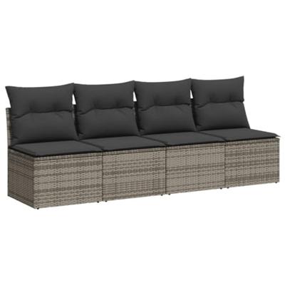 9-delige Loungeset met kussens poly rattan grijs