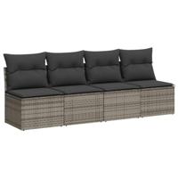 9-delige Loungeset met kussens poly rattan grijs - thumbnail