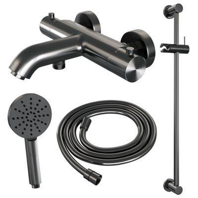 Opbouwset Bad- en Douchekraan Brauer Gunmetal Edition Thermostatisch Met Glijstang En Handdouche 3 Standen Geborsteld Gunmetal Brauer