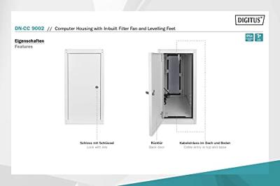 Digitus DN-CC 9002 mit Glastür und Lüfter PC-kast (b x h x d) 300 x 650 x 600 mm Grijs-wit (RAL 7035)