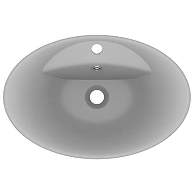 Wastafel met overloop ovaal 58,5x39 cm keramiek mat lichtgrijs Wastafel met overloop ovaal 58,5x39 cm keramiek mat lichtgrijs