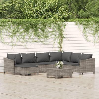 8-delige Loungeset met kussens poly rattan grijs