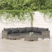 8-delige Loungeset met kussens poly rattan grijs - thumbnail