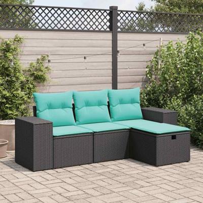 4-delige Loungeset met kussens poly rattan zwart 4-delige Loungeset met kussens poly rattan zwart