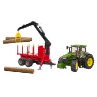 Bruder 03154 John Deere 7R 350 Tractor + Aanhanger en 4 Boomstammen - thumbnail