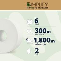 Papernet toiletpapier Simplify Maxi Jumbo, 2-laags, 1305 vellen, pak van 6 rollen - thumbnail