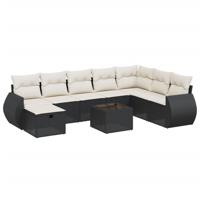 8-delige Loungeset met kussens poly rattan zwart - thumbnail