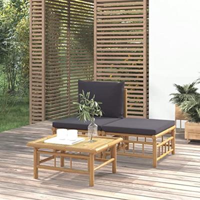 3-delige Loungeset met kussens bamboe donkergrijs
