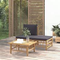 3-delige Loungeset met kussens bamboe donkergrijs - thumbnail