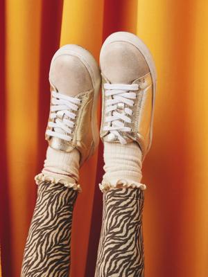 Leren kindersneakers met veters goud