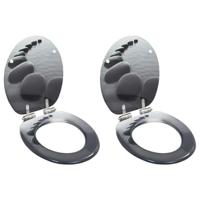 Toiletbrillen 2 st met soft-close deksels MDF steenontwerp - thumbnail