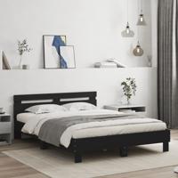 Bedframe met hoofdeinde bewerkt hout zwart 150x200 cm - thumbnail