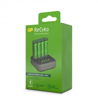 GP ReCyko Batterijlader USB B421 + Laaddock D451 + 4x AA 2100 mAh Batterijen