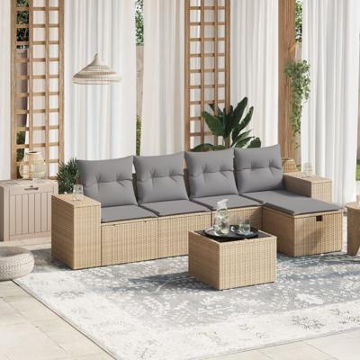 5-delige Loungeset met kussens poly rattan gemengd beige