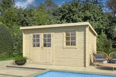 Outdoor Life Amira Blokhut 400x295 cm 28 mm vuren blank- Lessenaarsdak- Onbehandeld vurenhout- Outdoor Life