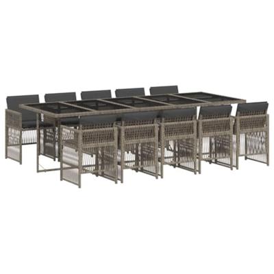 11-delige Tuinset met kussens poly rattan grijs