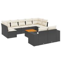10-delige Loungeset met kussens poly rattan zwart - thumbnail