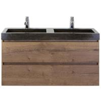 Maxx XL Badmeubelset 120 cm - Tabacco - Wastafel Lucca Dubbel 2 Kraangaten - thumbnail