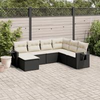 7-delige Loungeset met kussens poly rattan zwart - thumbnail