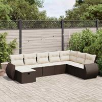 8-delige Loungeset met kussens poly rattan bruin - thumbnail