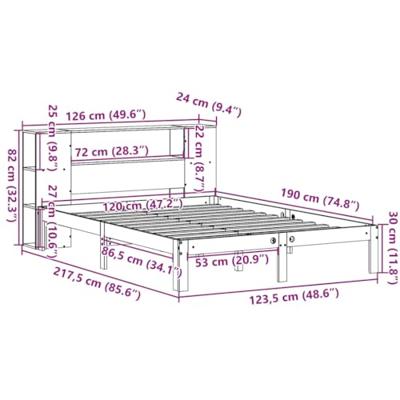 Bed met boekenkast zonder matras grenenhout wit 120x190 cm