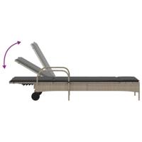 Ligbed met wielen en kussens poly rattan lichtgrijs - thumbnail