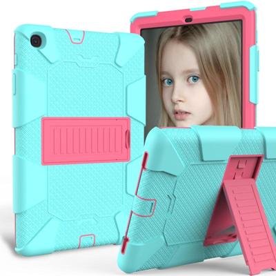Voor Galaxy tab A 8.0 2019/T290 schokbestendige tweekleurige siliconen beschermhoes met houder (TeaL + fuchsia roze)