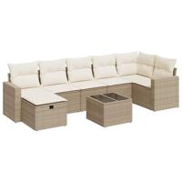 8-delige Loungeset met kussens poly rattan beige - thumbnail