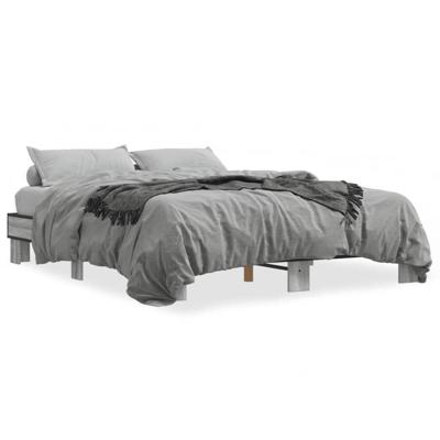 Bedframe bewerkt hout metaal grijs sonoma eiken 150x200 cm