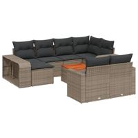 11-delige Loungeset met kussens poly rattan grijs - thumbnail