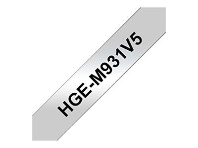 Brother HGe-M931V5 Labeltape Set van 5 stuks Tapekleur: Zilver (mat) Tekstkleur: Zwart 12 mm 8 m