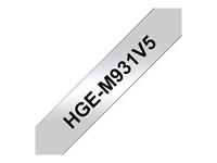 Brother HGe-M931V5 Labeltape Set van 5 stuks Tapekleur: Zilver (mat) Tekstkleur: Zwart 12 mm 8 m - thumbnail