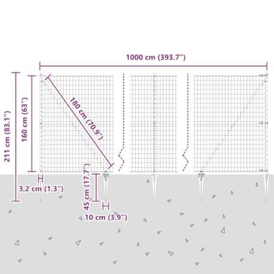 VidaXL Hek met paal grijs 1,6 x 10 m staal en pvc