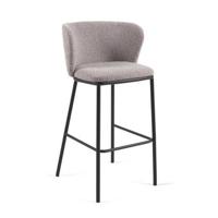 Kave Home Ciselia barkruk H75 bouclé Lichtgrijs poot zwart - thumbnail