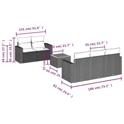 6-delige Loungeset met kussens poly rattan zwart - thumbnail