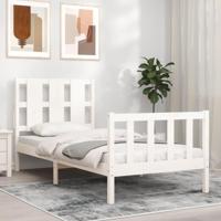 Bedframe met hoofdbord massief hout wit - thumbnail
