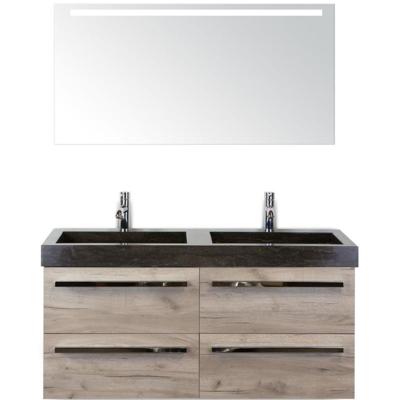 Seville Badmeubelset 120 cm - 4 Laden Craft Oak - Wastafel Lucca Dubbel met Sence Spiegel