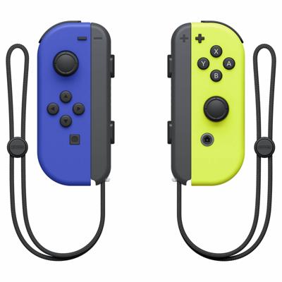 Paar Joy-Con links blauwe en rechter neon gele joysticks