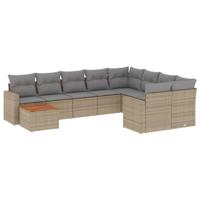10-delige Loungeset met kussens poly rattan gemengd beige - thumbnail