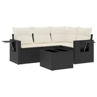 5-delige Loungeset met kussens poly rattan zwart - thumbnail