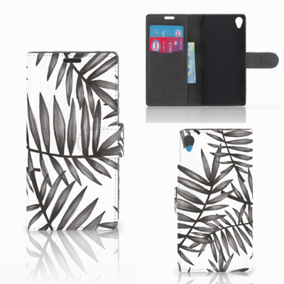 Sony Xperia Z3 Hoesje Leaves Grey | Portemonnee hoesje Sony Xperia Z3 Hoesje Leaves Grey | Portemonnee hoesje