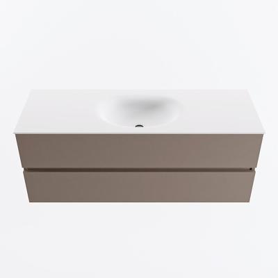 MONDIAZ VICA 130cm badmeubel onderkast Smoke 2 lades. Wastafel MOON midden 1 kraangat, kleur Talc.