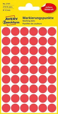 Etiket avery 3141 rond 12mm rood 270st