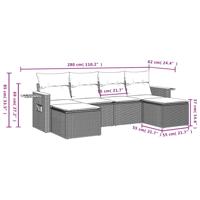 6-delige Loungeset met kussens poly rattan grijs - thumbnail
