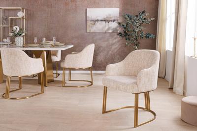 Armleuningen Stoel EXTRAVAGANCIA beige chenille stof geborsteld champagne goud metaal - 45927