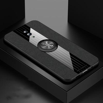 Voor OPPO Reno XINLI stiksels doek Textue schokbestendig TPU beschermhoes met ring houder (zwart)