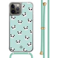 iPhone 12 (Pro) hoesje met mint koord - Panda print - thumbnail