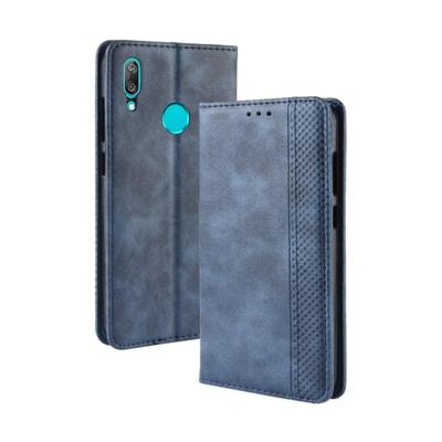 Magnetische Buckle retro textuur horizontale Flip lederen case voor Huawei Y7 (2019)/Y7 Prime (2019) met houder & kaartsleuven & portemonnee (blauw)