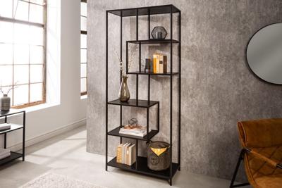 industrieele boekenkast SLIM LINE 185cm zwart essen zes planken - 42021