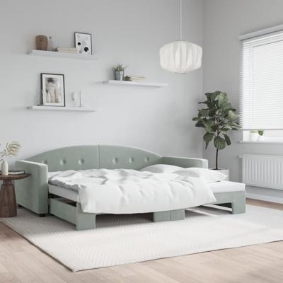 Slaapbank met onderschuifbed 90x200 cm fluweel lichtgrijs